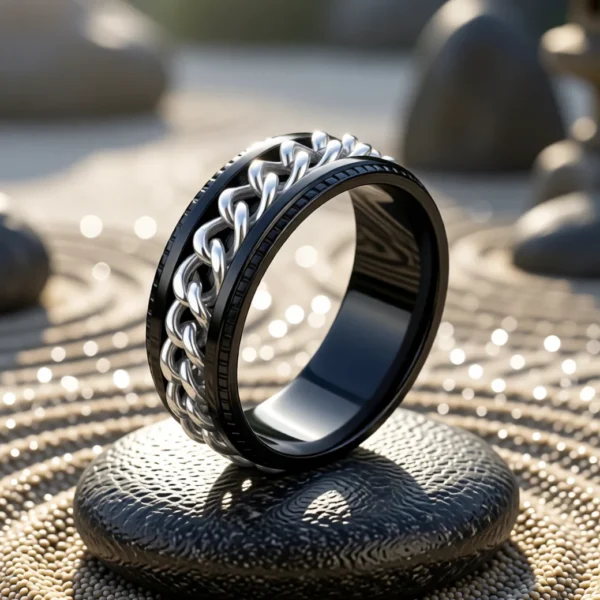 Bague Cuban Spin finition Onyx / Argent en situation