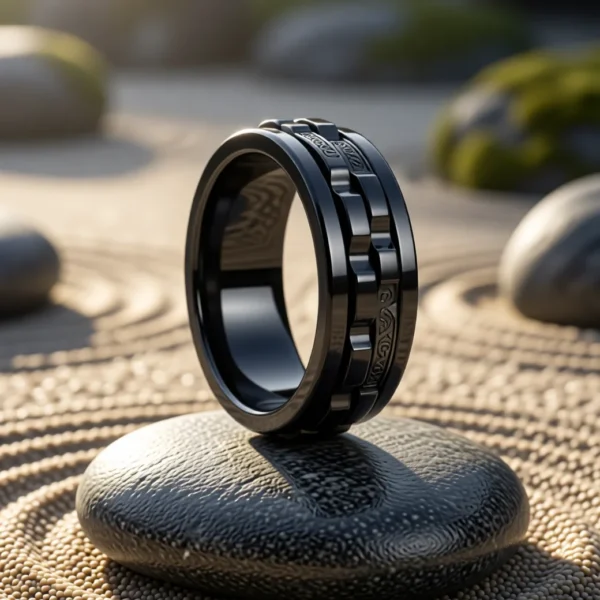 Bague SteelFlow – Onyx Bague Bague SteelFlow finition Onyx en situation