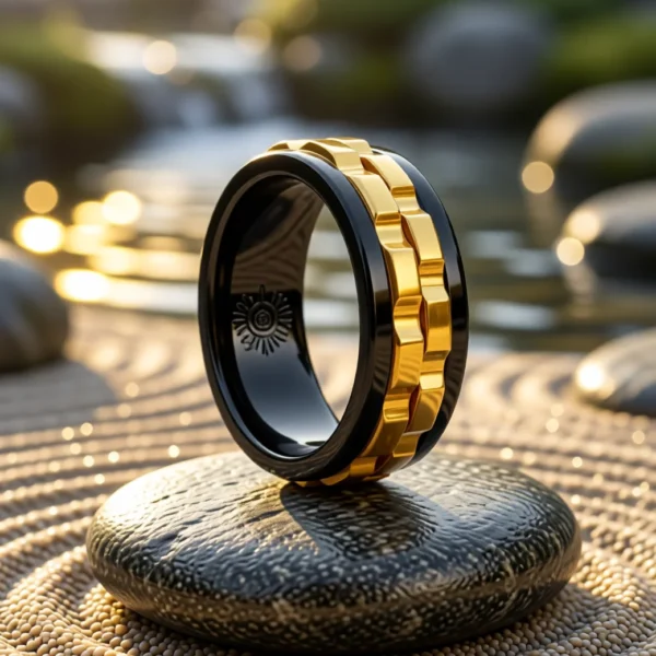 Bague SteelFlow – Onyx / Or Bague Bague SteelFlow finition Onyx / Or en situation