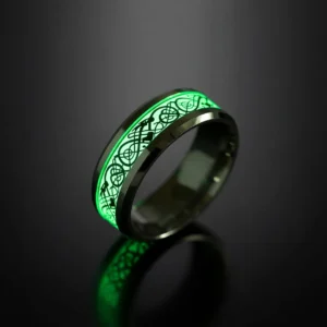 Draco Lux – Bague Dragon lumineuse acier inoxydable vert fluorescent