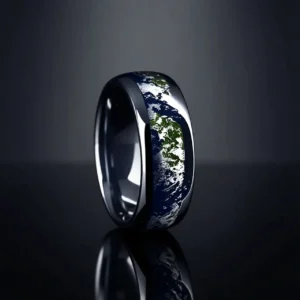Gaia – Bague homme acier inoxydable motif Terre cosmique 8mm