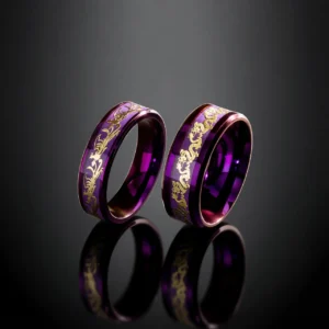 Imperium Draconis – Bague couple dragon & phénix violet or