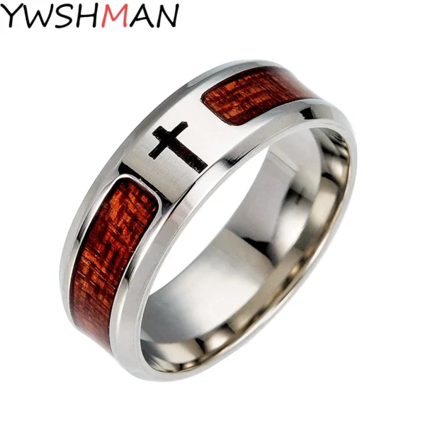 Sanctus – Bague homme titane et bois, croix gravée Sanctus – Bague homme titane et bois, croix gravée