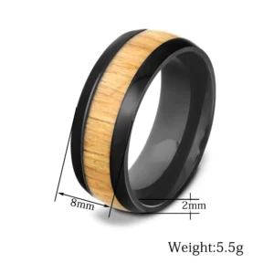 Eryndor – Bague homme en acier inoxydable et bois naturel d’acajou 8mm