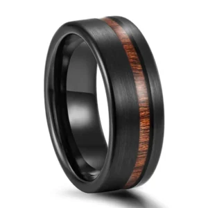 Nox Arbor – Bague homme noire rainurée bois 8mm