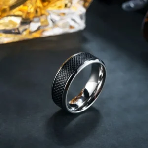 Noctis – Bague homme acier inoxydable noire texturée