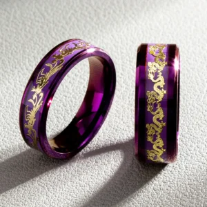 Imperium Draconis – Bague couple dragon & phénix violet or