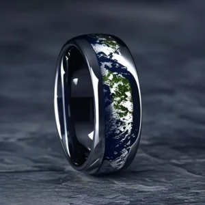 Gaia – Bague homme acier inoxydable motif Terre cosmique 8mm