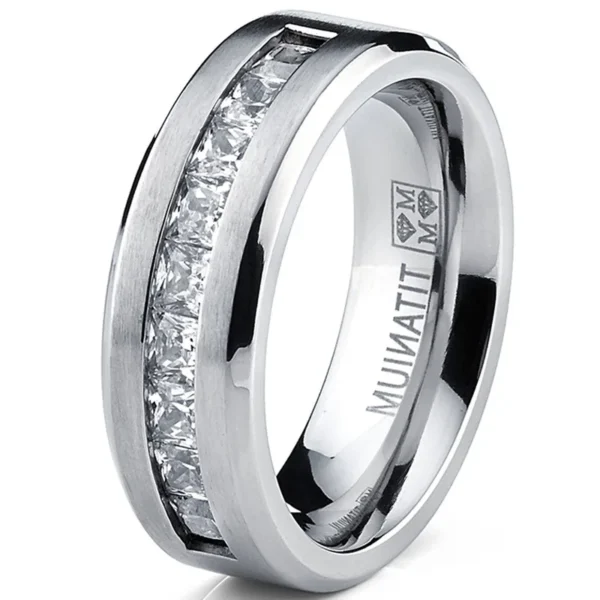 TitanLuxe – Bague homme argentée zircone cubique carrée