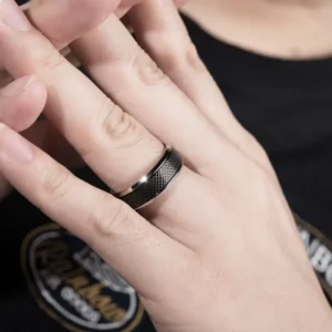 Noctis – Bague homme acier inoxydable noire texturée