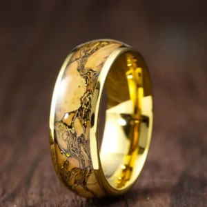 Solaris Arbor – Bague homme or inoxydable et bois texturé 8mm