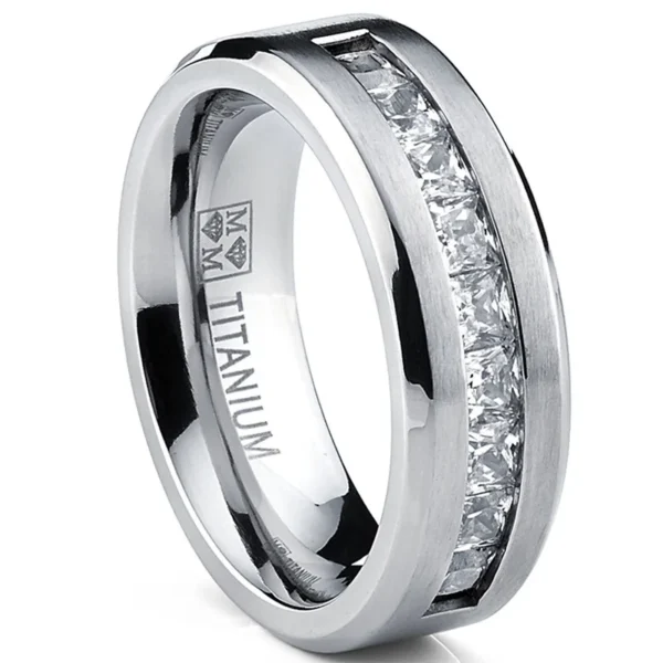 TitanLuxe – Bague homme argentée zircone cubique carrée