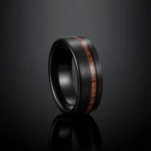 Nox Arbor – Bague homme noire rainurée bois 8mm