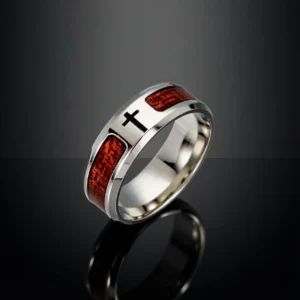Sanctus – Bague homme titane et bois, croix gravée Sanctus – Bague homme titane et bois, croix gravée