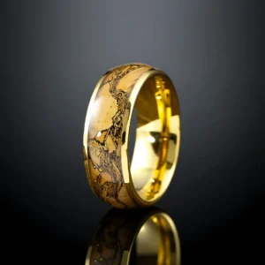 Solaris Arbor – Bague homme or inoxydable et bois texturé 8mm