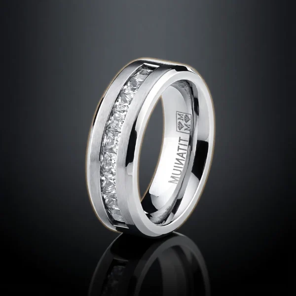 TitanLuxe – Bague homme argentée zircone cubique carrée