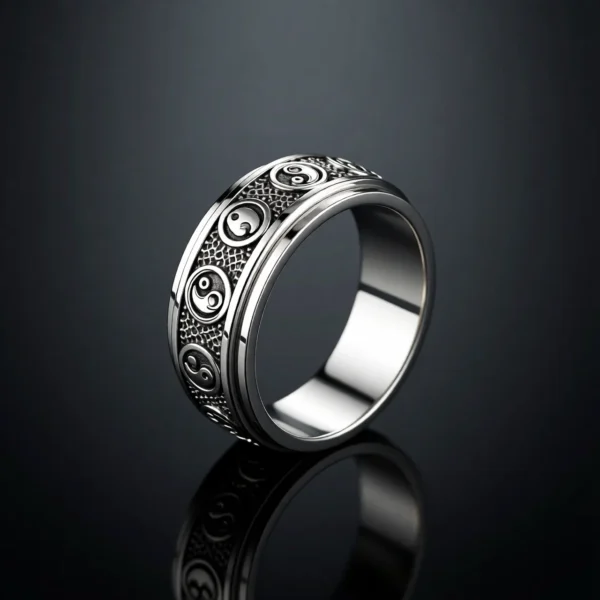 Zenith Yin Yang – Bague homme argent 925 rotative Tai Chi