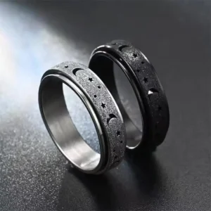 Luna Spin – Bague rotative anti-stress lune & étoiles en acier inoxydable givré