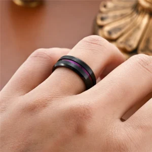 Neo Groove – Bague noire 8mm avec rainure colorée en acier inoxydable