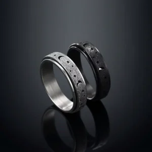 Luna Spin – Bague rotative anti-stress lune & étoiles en acier inoxydable givré