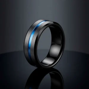 Neo Groove – Bague noire 8mm avec rainure colorée en acier inoxydable