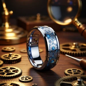 Bague Machina finition Argent / Cobalt en situation