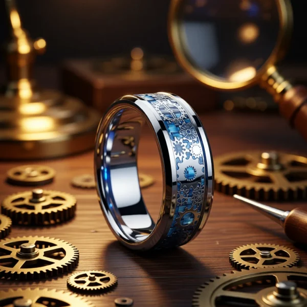 Bague Machina finition Argent / Cobalt en situation