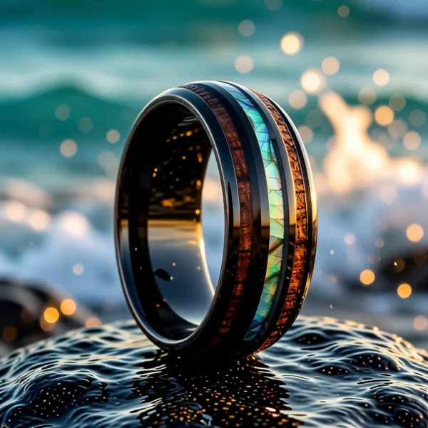 Maris – Onyx / Bois Bague Maris finition Onyx / Bois en situation