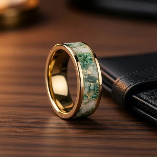 Aurora – Bague homme incrustation d’opale et de pierres 8mm