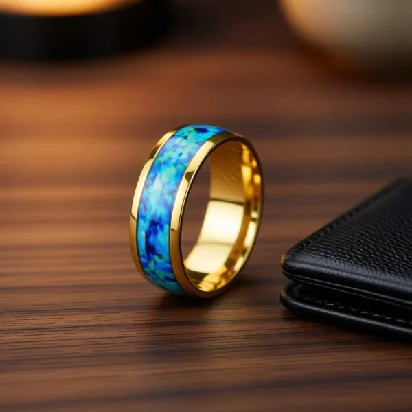 Aurora – Bague homme incrustation d’opale et de pierres 8mm