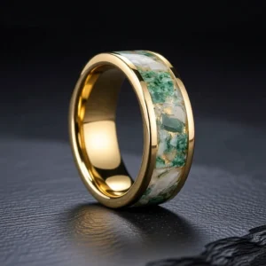 Aurora – Bague homme incrustation d’opale et de pierres 8mm – Or / Agate mousse