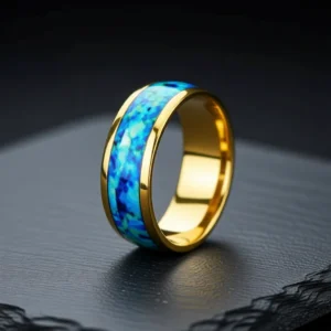 Aurora – Bague homme incrustation d’opale et de pierres 8mm – f4 Aurora – Bague homme incrustation d’opale et de pierres 8mm – Or / Opale bleue