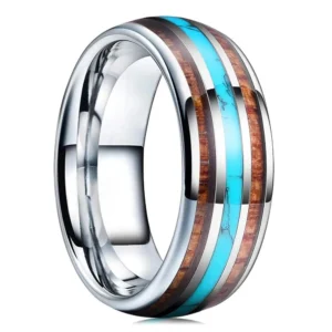 Azura – Bague homme effet turquoise 8mm – Argent / Bois