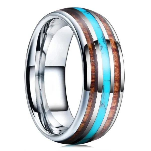 Azura – Bague homme effet turquoise 8mm – Argent / Bois