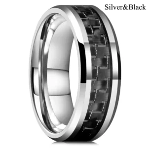 Carbonis – Bague homme acier inoxydable et fibre de carbone 8mm – Argent