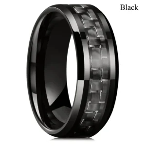 Carbonis – Bague homme acier inoxydable et fibre de carbone 8mm – Onyx