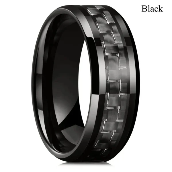Carbonis – Bague homme acier inoxydable et fibre de carbone 8mm – Onyx