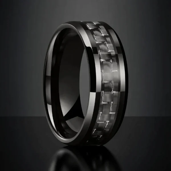 Carbonis – Bague homme acier inoxydable et fibre de carbone 8mm