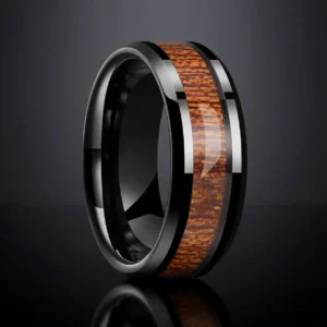 Koa Lux – Bague homme acier inoxydable incrustée bois de Koa 8mm