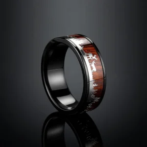 Lumen Cervus – Bague homme bois et cerf en forêt 8mm