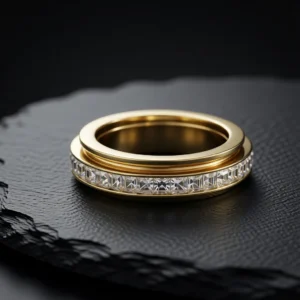 Lumina – Bague rotative zircons baguette en acier inoxydable – f2 Lumina – Bague rotative zircons baguette en acier inoxydable – Or