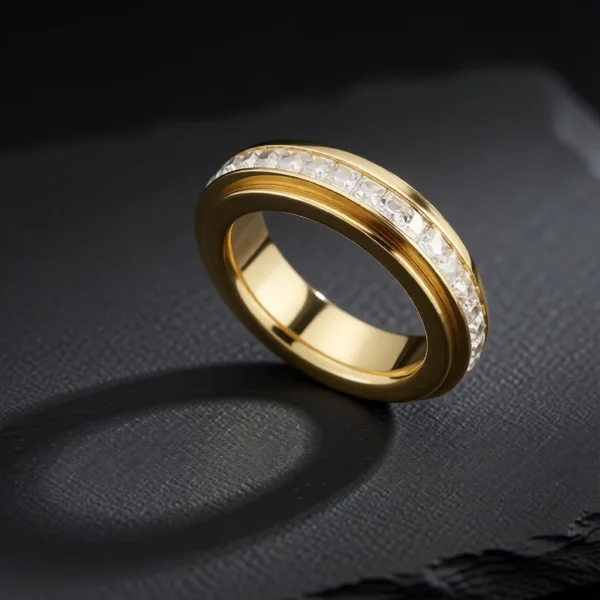 Lumina – Bague rotative zircons baguette en acier inoxydable – g4 Lumina – Bague rotative zircons baguette en acier inoxydable