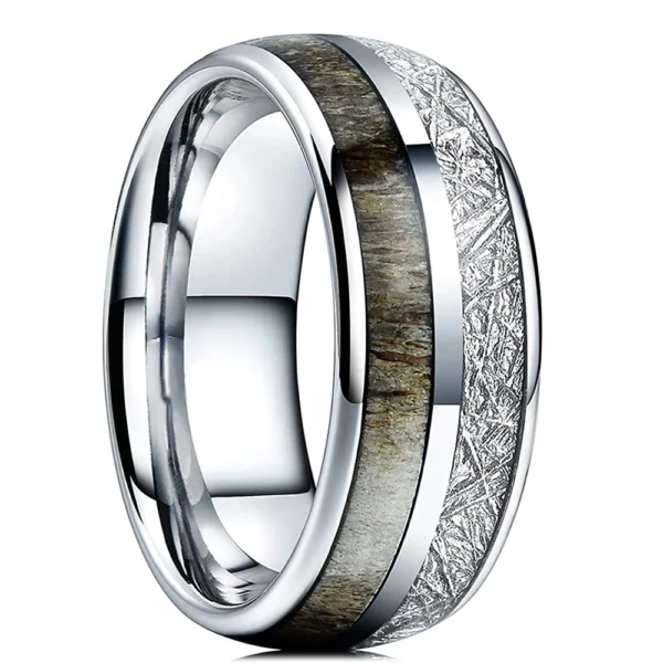 Meteora – Bague homme effet météorite 8mm – Argent / Bois