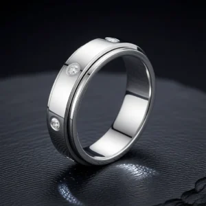 Orbite – Bague rotative en acier inoxydable, anneau central mobile – Argent / Zircons