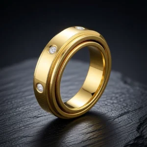 Orbite – Bague rotative en acier inoxydable, anneau central mobile – Or / Zircons