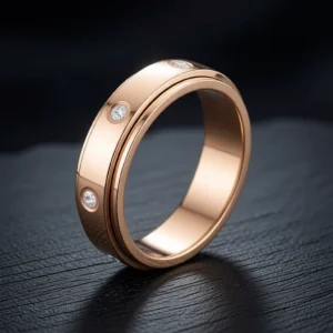 Orbite – Bague rotative en acier inoxydable, anneau central mobile – Or rose / Zircons