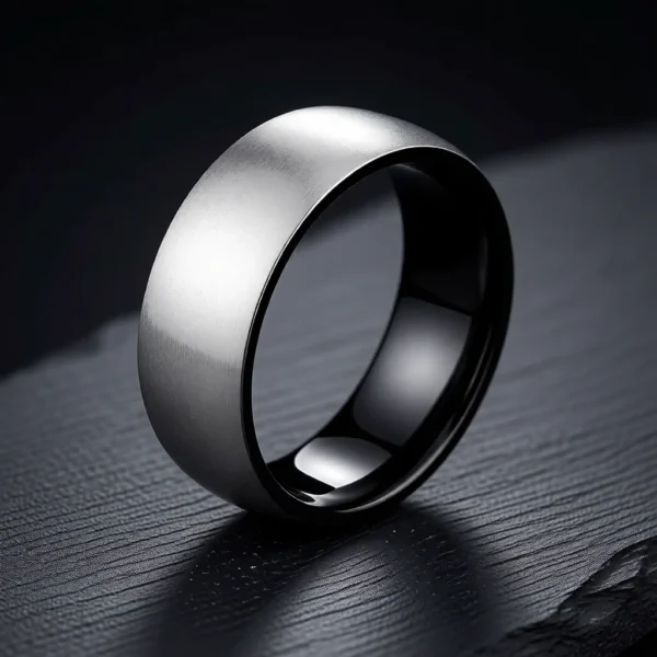 Polaris – Bague homme titane brossé, intérieur coloré – Argent brossé / Intérieur noir