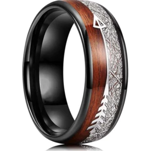 Sagitta – Bague homme bois et flèche argentée 8mm – Onyx Sagitta – Bague homme bois et flèche argentée 8mm – Onyx
