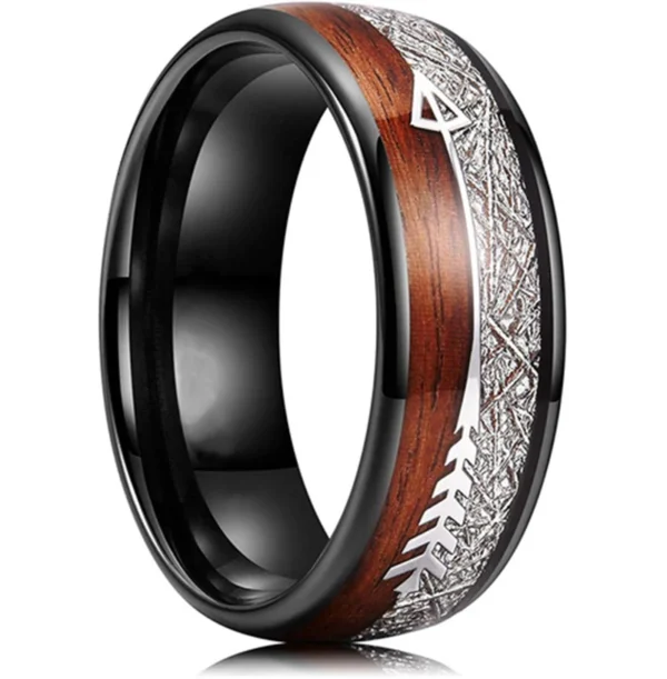 Sagitta – Bague homme bois et flèche argentée 8mm – Onyx Sagitta – Bague homme bois et flèche argentée 8mm – Onyx