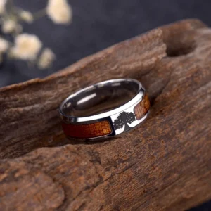 Yggdra – Bague viking arbre de vie et mosaïque de bois 8mm – vue 2 Yggdra – Bague viking arbre de vie et mosaïque de bois 8mm – vue 2